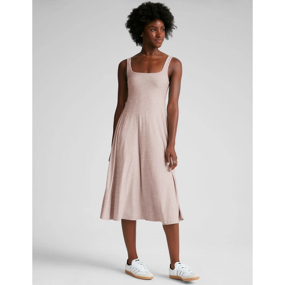 Beyond Yoga Featherweight At The Ready Square Neck Midi Dress Chai Size Small